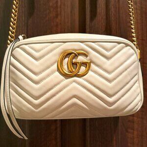 !! Calfskin Matelasse Small GG Marmont Chain Shoulder Bag White